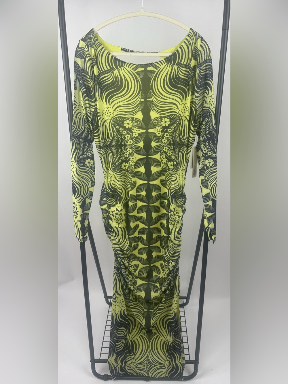 Anthropologie XL Open Back Mesh Maxi Dress Green Abstract Print $148 NWT - Picture 5 of 9